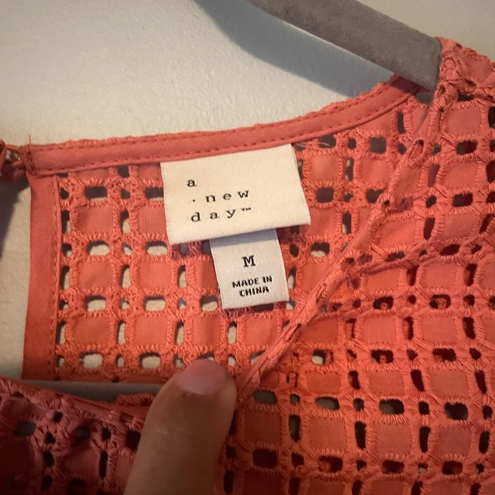 A New Day Women's Coral Eyelet Short Sleeve Top